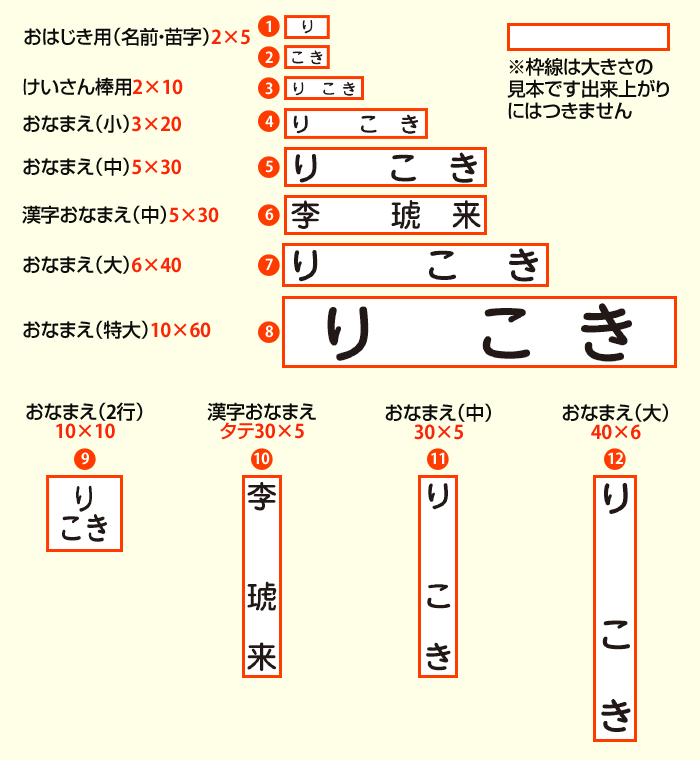 李琥来様（3文字）のレイアウト例イラスト