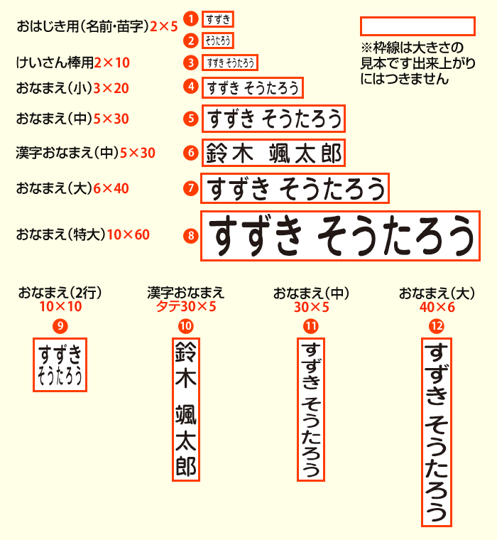 鈴木颯太郞様（8文字）のレイアウト例イラスト