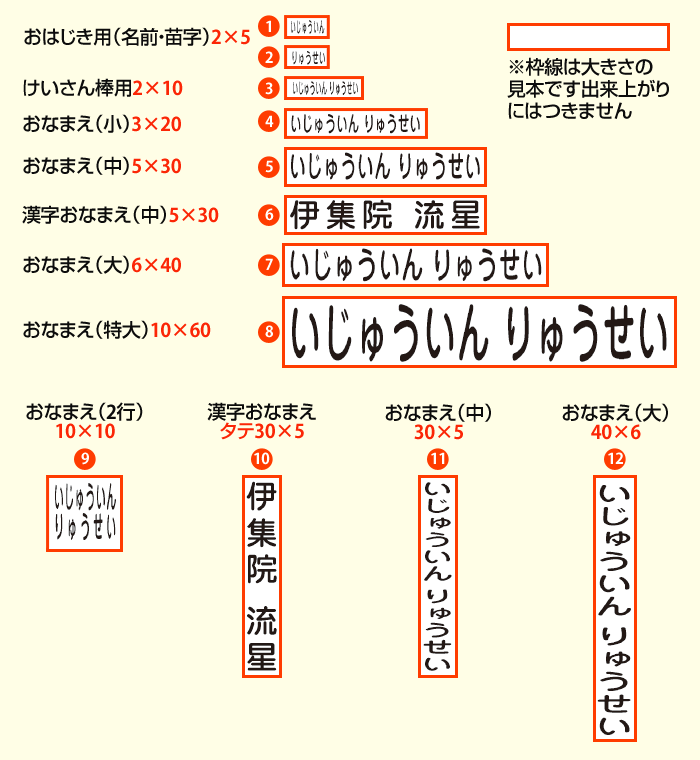 伊集院流星様（11文字）のレイアウト例イラスト